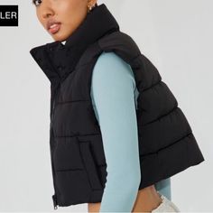 Nwt Black Puffer Vest! Super Cute Black Puffer Jacket For Spring Outdoor, Black Spring Puffer Jacket With Pockets, Black Casual Puffer Jacket For Fall, Casual Black Puffer Jacket For Fall, Black Puffer Outerwear For Spring, Black Spring Puffer Outerwear, Trendy Black Puffer Jacket For Work, Casual Black Spring Puffer Jacket, Black Winter Puffer Jacket For Work