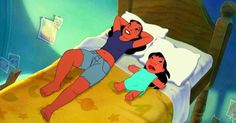 an animated image of two people laying on a bed