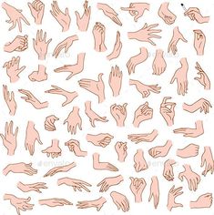 a collection of hands and gestures drawn in pink ink