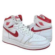 Air Jordan 1 High Retro Metallic Red White Varsity Red 2017 Sneakers Size 7y Preowned Condition Some Creasing, Some Minor Scuffs, Some Minor Discoloring And Other Wear Shown In Pics ! These Sneakers Do Not Come With A Box ! Make Sure To Review The Description, All Pictures And Measurements If Provided ! If You Have Any Questions Or Concerns Please Send A Message Before Making An Offer Or Purchasing ! All Sales Are Final No Returns Or Exchanges ! Thank You For Shopping ! Casual University Red Lace-up Jordan Shoes, Red Jordan Lace-up Shoes For Light Sports, University Red High-top Sneakers With Laces, Red Lace-up Jordan Shoes For Light Sports, Red Lace-up Jordan Shoes For Casual Wear, University Red High-top Jordan Shoes For Streetwear, Casual High-top University Red Basketball Shoes, Streetwear Running Shoes With White Sole And Laces, Red Jordan Shoes For Light Sports