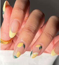 Lemon Nails, Nagel Tips, Her Nails, Cute Summer Nails, Summer Acrylic Nails, Stick On Nails, Yellow Nails, Nail Arts, Nail Designs Summer