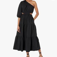 Elevate Your Style With The Drop Women's April One Shoulder Cut-Out Tiered Midi Dress. This Stunning Black Dress Is Made Of 100% Cotton And Features A Fit And Flare Style With Layered Accents That Add A Touch Of Elegance. The Adjustable Neckline And Comfortable Sizing Make It Perfect For Travel, Weddings, Parties, Or Casual Wear During Any Season. Get Ready To Turn Heads With This Stunning Dress! Smoke-Free Home. Same Day Or Next Day Shipping Depending On Time Of Day, Ordered And Excluding Holid Tiered Midi Dress, The Drop, Shoulder Cut, Orange Dress, Amazon Finds, Guest Dresses, One Shoulder Dress, Shoes Jewelry, What To Wear