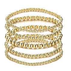 PRICES MAY VARY. This metal gold stackable beaded bracelet is a traditional, elegant design sizzling with high polish finish for an unforgettable effect! Each time you wear it, you'll look fabulous! Gold color bead bracelet for layering.The sweet bracelet looks elegant on its own but will also add a splash of sparkle to your favorite stack. Our gold stackabe bead bracelets is so much fun to purchase as individual bracelets available in 4mm,5mm or 6mm 8 mm bead sizes. when worn alone or several a Small Gold Beaded Bracelet, Beads Bracelet Stack, Braclets Gold, String Friendship Bracelets, Stackable Beaded Bracelets, Gold Bracelets Stacked, Gold Beaded Bracelet, Beautiful Beaded Bracelet, Bracelet Mens