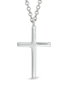 Zales Cross Pendant in Sterling Silver White Gold Polished Cross Necklace, Polished Cross Necklace For Formal Occasions, Formal Polished Cross Necklace, Classic Polished Crucifix Cross Necklace, Elegant Sterling Silver Cross Necklace With Polished Finish, Formal Polished Cross Pendant Necklace, Classic Crucifix Cross Necklace For Formal Occasions, Elegant Sterling Silver Crucifix Necklace, Classic Cross Pendant Necklace