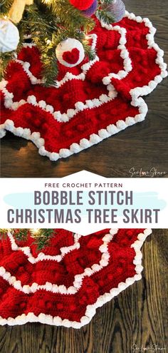 Crochet Bobble Stitch Christmas Tree Skirt Bobble Christmas Tree, Free Crochet Pattern For Christmas, Pattern For Christmas Tree, Christmas Tree Skirt Crochet Pattern, Crochet Tree Skirt, Christmas Tree Skirts Patterns, Tree Skirt Pattern, Crocheted Christmas, Crochet Tree