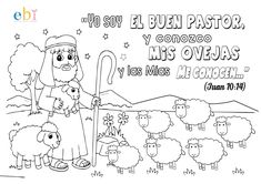 a coloring page with an image of jesus and his sheep, which is in spanish