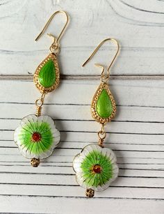 Absolutely divine cloisonné earrings. The rich colors, gold and luster of cloisonné give this pair of earrings a look of both sophistication and fun! Gold plated, nickel free ear wires. Great gift or treat yourself! Thanks for looking! Elegant Enamel Drop Flower Earrings, Green Teardrop Enamel Jewelry, Elegant Hand Painted Green Earrings, Elegant Hand Painted Gold Jewelry, Nickel-free Enamel Drop Earrings, Enamel Teardrop Jewelry With Matching Earrings, Teardrop Enamel Earrings For Gifts, Enamel Drop Earrings With Ear Wire, Elegant Green Enamel Flower Earrings