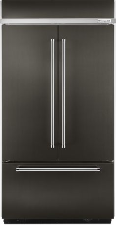 an image of a stainless steel refrigerator with two doors and no ice maker on it