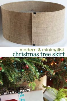 the christmas tree skirt is made from burlocked material and has a button on it