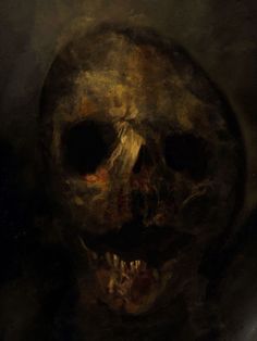 a painting of a creepy looking human skull