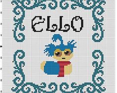 a cross stitch pattern with the word ella on it and an image of a teddy bear