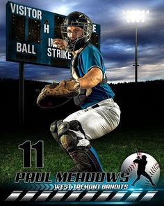 a baseball player holding a catchers mitt in front of a scoreboard at night