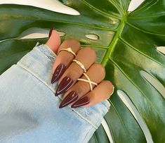 Pointy Acrylic Nails, Almond Acrylic Nails Designs, Stiletto Shaped Nails, Acrylic Nails Stiletto, Medium Stiletto, Almond Acrylic, Brown Nail, Brown Nails Design