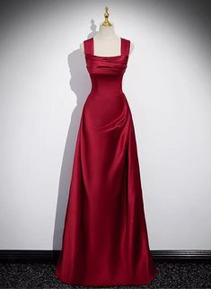 Wine Red Evening Gown, Hollywood Red Carpet Dresses, Aesthetic Red Dress, Red Long Prom Dress, Prom Dress Elegant, Red Evening Dresses, Cocktail Dress Elegant, Satin Evening Dress, Prom Dress Inspo