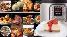 a series of photos showing different types of food in front of an instant pressure cooker