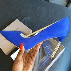 Brand New (Shoes Have Only Been Tried On) Blue Almond Toe Heels With 4-inch Heel, Blue Almond Toe Heels With Wrapped Heel, Bling Heels, Azalea Wang, New Shoes, Shoes Women Heels, Royal Blue, Shoes Heels, Color Blue