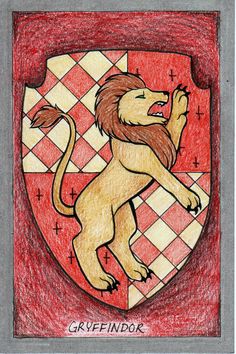 a drawing of a lion on a red and white checkered background with the words gryffindork