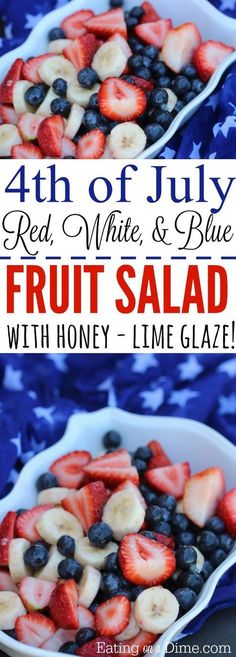 Need more fun 4th of July food ideas? Make this super easy Red White and Blue Fruit Salad. The entire family will love it! Red White And Blue Fruit, Blue Fruit, 4th Of July Desserts, Fourth Of July Food, Honey Lime, Fruit Salad Recipes, July Party, Fruit Recipes, Couscous