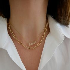 Love is in the links. A delicate silhouette of oval-shaped links makes this necklace one to wear day in and day out — it completes every look beautifully. It is crafted in your choice of gleaming 14k yellow or rose gold. Individual links measure: 4x11mm Total chain length: 18” Elegant Personalized Chain Link Necklace, Elegant Personalized Chain Link Necklaces, Elegant Personalized Necklace With Rectangular Links, Personalized Oval Link Necklace For Everyday, Elegant Personalized Link Necklaces, Personalized 14k Gold Link Jewelry, Personalized Yellow Gold Link Necklace, Oval Link Chain Necklace For Anniversary, Anniversary Link Chain Necklace With Paperclip Chain