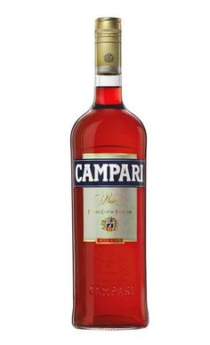 a bottle of campari wine on a white background