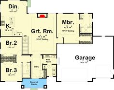 the garage and living room are located in this floor plan