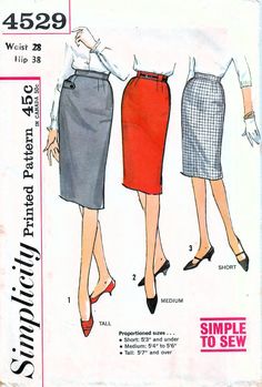 three women's skirts, one in grey and the other in red are shown