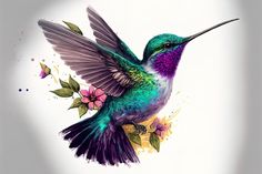 a colorful hummingbird with flowers on it's wings