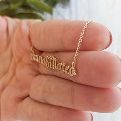 "This necklace is fully customizable from the font to length. Pick you favorite font online (open license like google font - https://fonts.google.com/) and we will create your name necklace in your desired length. Perfect new mother, baby shower, birthday, wedding, anniversary or Christmas gift. Available in 14k and 18k yellow, rose, white gold and platinum--just choose your desired metal and length from the drop-down menu before adding the item to your cart. Details: - Pick you open license fon Customizable Yellow Gold Necklace For Wedding, Customizable Yellow Gold Necklace For Anniversary, Rose Gold Custom Necklace For Anniversary, Customized Rose Gold Necklace For Anniversary, Personalized Rose Gold Custom Necklace For Formal Occasions, Personalized Rose Gold Necklace For Formal Occasions, Rose Gold Nameplate Necklace For Anniversary, Custom Rose Gold Nameplate Necklace For Anniversary, Elegant Rose Gold Name Necklace For Anniversary