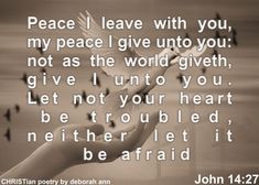 a hand holding a dove with the words peace i leave with you, my peace i give unto