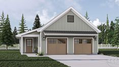 a two car garage is shown in this rendering