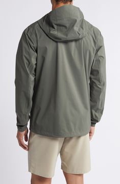 A hooded rain jacket cut from breathable matte fabric is durable and reliable with a waterproof finish, taped seams and tricot backing for second-skin comfort. Front zip closure Drawcord-toggle hood Elastic cuffs Front zip pockets Seam sealed Waterproof 16k waterproof breathable laminate 3L ripstop shell with durable water-repellent (DWR) finish 38% recycled polyester, 30% recyced nylon, 16% nylon, 16% polyurethane Machine wash, line dry Imported Hooded Nylon Raincoat With Storm Flap, Functional Raincoat With Storm Flap, Weatherproof Hooded Nylon Raincoat, Functional Hooded Raincoat With Storm Flap, Functional Long Sleeve Raincoat With Storm Flap, Waterproof Hooded Nylon Raincoat, Waterproof Nylon Hooded Raincoat, Outdoor Windbreaker With Detachable Hood And Recycled Polyester, Outdoor Windbreaker With Detachable Hood In Recycled Polyester