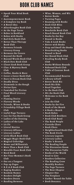 the book club names are shown in black and white