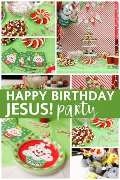 a collage of photos with the words happy birthday jesus's party