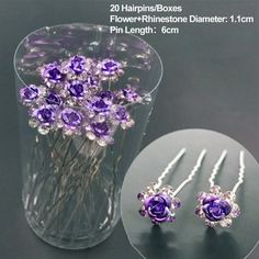 Features: * Item Features:Women,Rose fork, Flower hairpin pin, Bride U-shaped clip hairpin * Size:Flower+Rhinestone Diameter: 1.1cm, Pin Length:6cm; * Accessory for women's makeup and easy to DIY hairstyle. * Product material: The clip is made of alloy, rhinestone and resin. It is strong and and can be reused. It is light and can hold the tightly without worrying about damaging the style. * to your * Lightweight and comfortable to wear * Applicable occasions: beautiful accessories for holidays, Diy Hairstyle, Flower Hairpin, Beautiful Accessories, Flower Hair Pin, Bridal Hair Pins, Daily Makeup, Bridesmaid Flowers, Flowers Wedding, Purple Hair