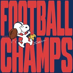 a cartoon dog holding a football in its paws with the words football champs on it