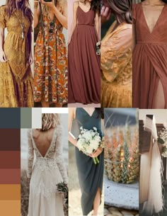 a collage of different dresses and colors