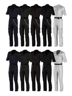 an image of men's police uniforms in different colors and sizes on white background