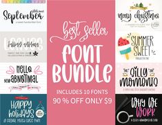 the best selling font bundle includes 10 font styles, 30 % off only $ 9