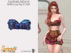 Sims 4 Clothes Cc, Tropical Core, Clothes Cc, Ruffle Crop Top, Female Clothing, Knit Turtleneck Sweater, Jewelry Lookbook