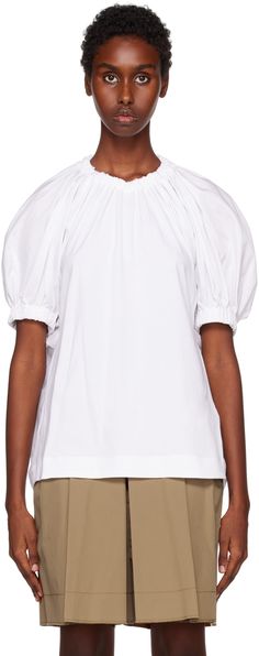 Paneled cotton jersey and cotton poplin T-shirt. · Gathering at elasticized crewneck and cuffs · Raglan puff sleeves Supplier color: White 3.1 Phillip Lim, Phillip Lim, White Shop, Cotton Poplin, Luxury Streetwear, Puff Sleeves, White Undershirt, Puff Sleeve, Color White