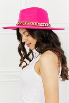 Introducing the Fame Keep Your Promise Fedora Hat in Pink! This stylish hat helps you keep your promise to add a pop of color to your wardrobe. Made with high-quality materials, it offers both fashion and function - keeping you stylish and protected from the sun. Make a statement with this must-have accessory. Type: Fedora hat Pattern type: Contrast Material: 90% polyester, 10% plastic Imported Product measurements: Brim: 3.5 in Interior width: 6.8 in Height: 4 in Established in 2010 in LA, Fame Fedora Hat Pattern, Hot Pink Hat, Rosé Hot, Felt Fedora, Fuchsia Color, Neutral Outfit, Affordable Jewelry, Felt Hat, Fedora Hat