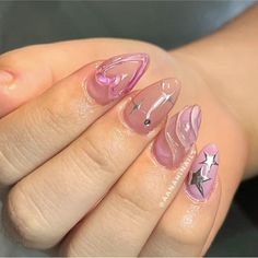 Nail Art Korean Style Cute, Nails Con Relieve, Gelish Nails, Homecoming Nails Acrylic, Glow Nails, Pretty Nail Art Designs, Pink Aura, Party Nails, Pretty Nail Art