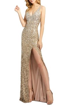 Mac Duggal Sequin Slit Gown | Nordstrom Sheath Gown, One Shoulder Gown, Full Length Skirts, Sleeveless Gown, Column Gown, Split Skirt, Sequin Gown, Mac Duggal, Dress The Population