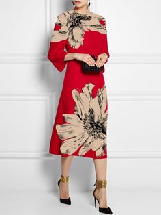 Affordable price buy Dresses on Stylewe, SPU: 1VDR736B3C, Color: Red, Pattern:Floral, Theme:Spring/Fall. Evening Midi Dress, Dress Name, Christmas Dresses, Stitching Dresses, Red Midi, Buy Dresses, Color Flower, Fashion Catalogue, Fashion Elegant