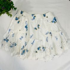 Unworn Spring Cotton Mini Skirt With Ruffle Hem, Casual Cotton Mini Skirt With Ruffle Hem, Casual Cotton Mini Skirt For Brunch, Cotton Mini Skirt For Spring Brunch, Summer Tiered Mini Skirt, Blue Cotton Skirt For Brunch, Ruffle Hem Skirt, Nice Clothes, Hem Skirt