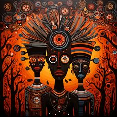 an image of two african women in front of trees with circles and swirls on them