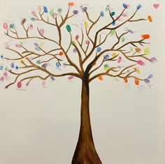 a drawing of a tree with hearts painted on it