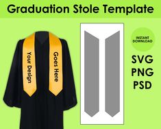 graduation stole template with yellow and black stripes on it, in front of a green background