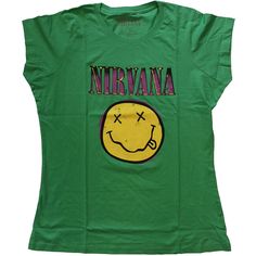 Nirvana Xerox Smiley Pink Ladies T-Shirt Ladies T Shirt, Screen Printing Designs, Green Tshirt, Happy Face, High Quality T Shirts, Nirvana, Smiley, Mens Clothing Styles, Womens Tees