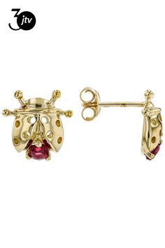 .20ctw Round Mahaleo�� Ruby Solitaire 10k Yellow Gold Ladybug Stud Earrings. Measure Approximately .34"L x .35"W. Push Backings. Ruby, Yellow Gold, Stud Earrings, Yellow, Red, Gold, Quick Saves